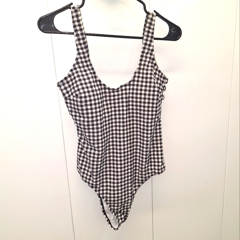 Wallflower Black White Checkered One Piece Swimsuit Large
